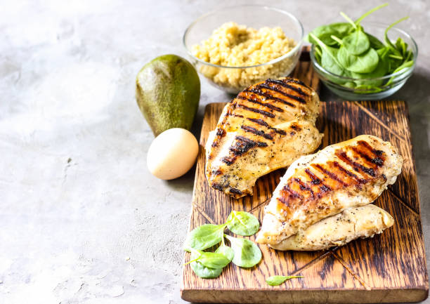 istock grilled chicken fillets on wooden cutting board 958952724