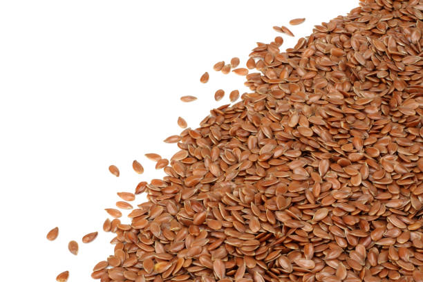 istock flax seeds isolated on white background. flaxseed or linseed. Cereals. top view 958952868