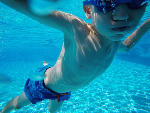 istock Child boy swimming pool water playing summer vacation fun 958952952