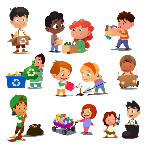 Children Recycling Illustration vector art illustration