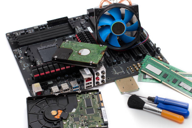 istock Computer motherboard with a view of parts and components 958961542