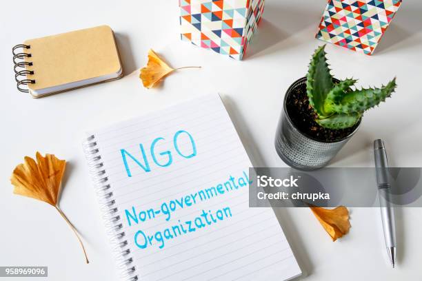 Ngo Nongovernmental Organization Written In Notebook Stock Photo - Download Image Now