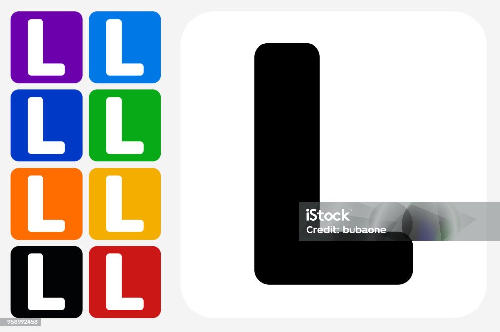 Letter L Icon Square Button Set Letter L Icon Square Button Set. The icon is in black on a white square with rounded corners. The are eight alternative button options on the left in purple, blue, navy, green, orange, yellow, black and red colors. The icon is in white against these vibrant backgrounds. The illustration is flat and will work well both online and in print. Blue stock vector