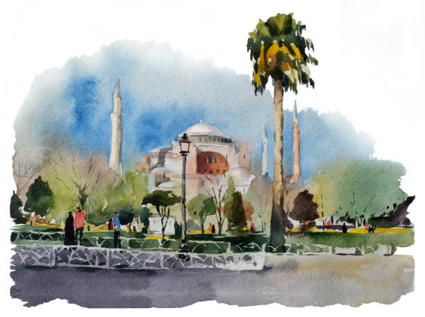 istock Watercolor sketch of summer cityscape. 958996912