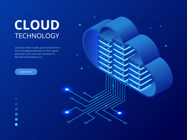 ilustrações, clipart, desenhos animados e ícones de conceito de tecnologia e redes de nuvem moderna isométrica. negócio de tecnologia de nuvem na web. internet dados serviços ilustração vetorial - computer isometric network server computer icon