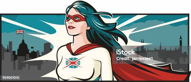 British Super Woman Stock Illustration - Download Image Now - Pop Art, Superhero, Women