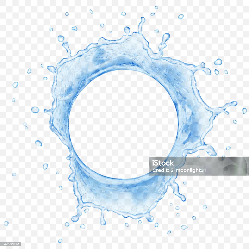 Water crown with drops. Top view Top view of translucent water crown with drops in blue colors, isolated on transparent background. Transparency only in vector file Water stock vector