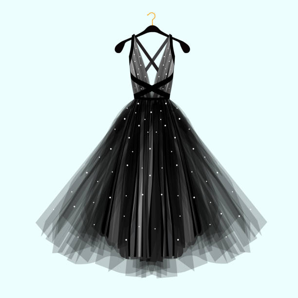 Beautiful black dress for special event. Vector Fashion illustration Beautiful black dress for special event. Vector Fashion illustration prom stock illustrations