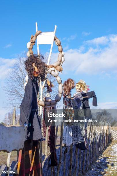 Uzgavenes Celebration Traditional Decoration On The Fence Stock Photo - Download Image Now