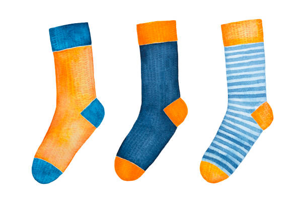 ilustraciones, imágenes clip art, dibujos animados e iconos de stock de colección de calcetines de punto coloridos, ilustración de acuarelas. - sock wool multi colored isolated