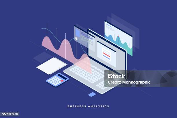 Konzept Der Geschäftsstrategie Analysedaten Und Investitionen Geschäftlichen Erfolg Stock Vektor Art und mehr Bilder von Isometrische Darstellung