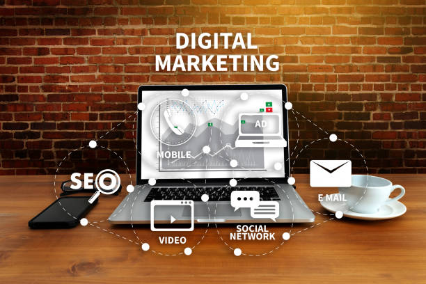 digital marketing new startup project millennials business team hands at work with financial reports and a laptop - branding strategy plan business imagens e fotografias de stock