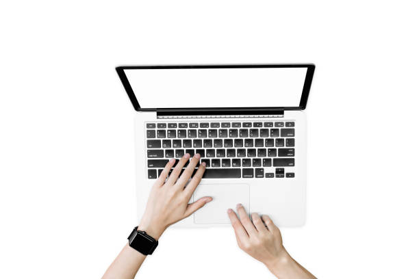 istock woman using laptop on table in office room, for graphics display montage. Take your screen to put on advertising. 959020814
