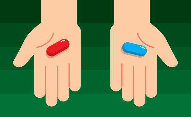 ręce trzymając pigułki - red pills stock illustrations