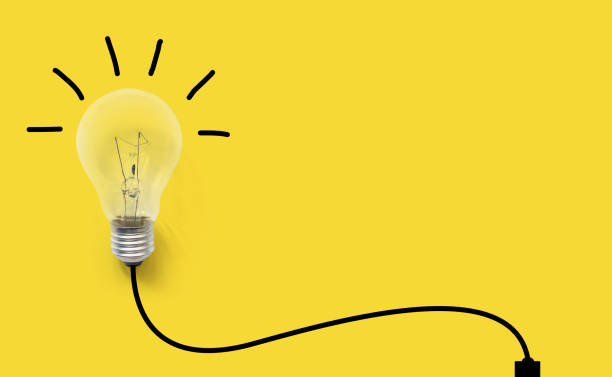 creative thinking ideas brain innovation concept. light bulb on yellow background - box thinking creativity inspiration imagens e fotografias de stock