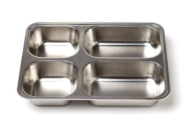 istock Shiny empty metal tray isolated on white background 959026952