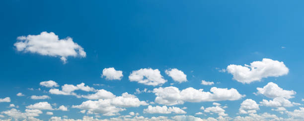 istock Wonderful white cumulus clouds on blue sky panorama 959027222