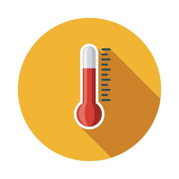 사이드 그림자와 함께 온도계 플랫 디자인 날씨 아이콘 - heat heat wave thermometer summer stock illustrations