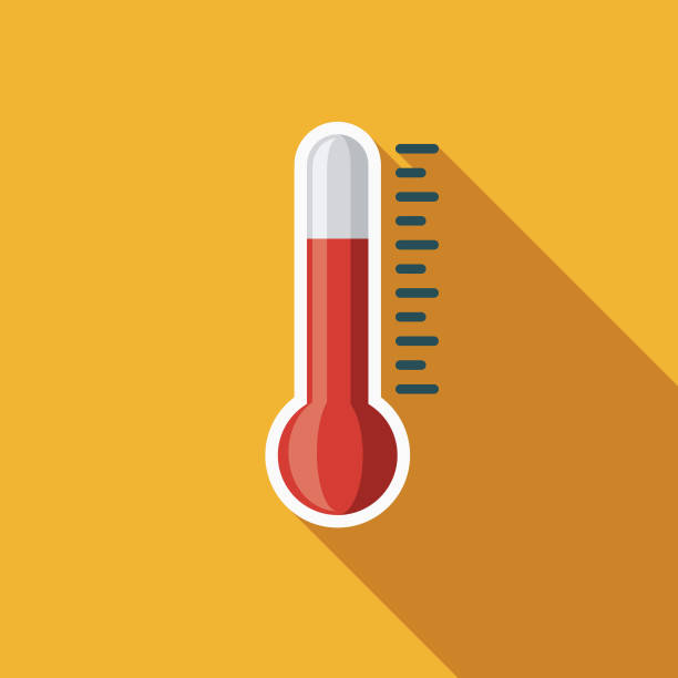 stockillustraties, clipart, cartoons en iconen met pictogram van het weer van de platte ontwerp van het thermometer met kant schaduw - thermometer