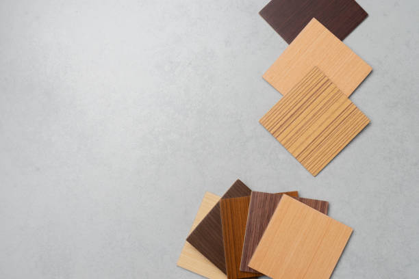 istock samples of material, wood , on concrete table.Interior design select material for idea. 959042904