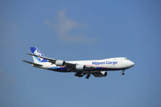 Amsterdam the Netherlands - August 27th 2017: JA15KZ Nippon Cargo Airlines Boeing 747-8F approaching Schiphol Amsterdam Airport Kaagbaan runway Amsterdam the Netherlands - August 27th 2017: JA15KZ Nippon Cargo Airlines Boeing 747-8F approaching Schiphol Amsterdam Airport Kaagbaan runway nippon cargo airlines photos stock pictures, royalty-free photos & images