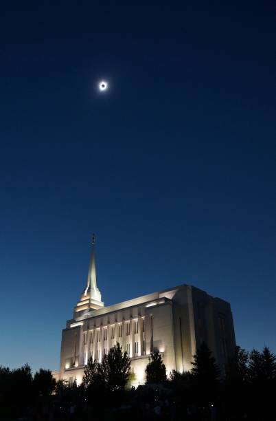 Total Solar Eclipse Above Rexburg Idaho Temple Total solar eclipse above Rexburg Idaho Temple, Rexburg, Idaho, USA brigham young university stock pictures, royalty-free photos & images