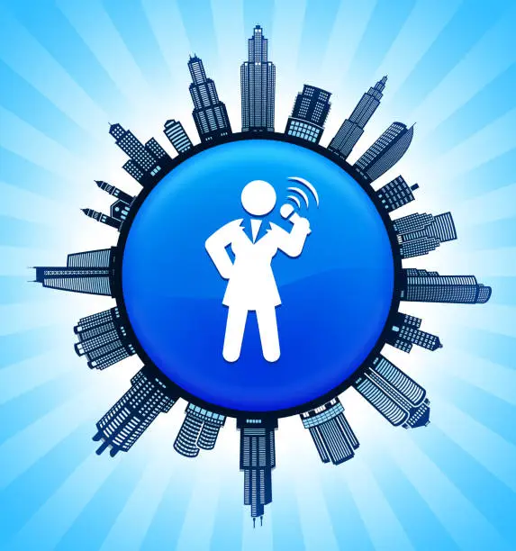 Vector illustration of Public Speaking  on Modern Cityscape Skyline Background