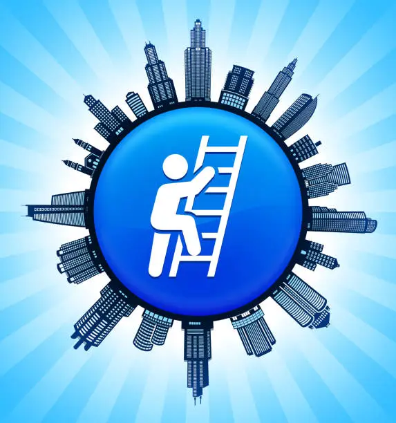 Vector illustration of Ladder Of Success  on Modern Cityscape Skyline Background