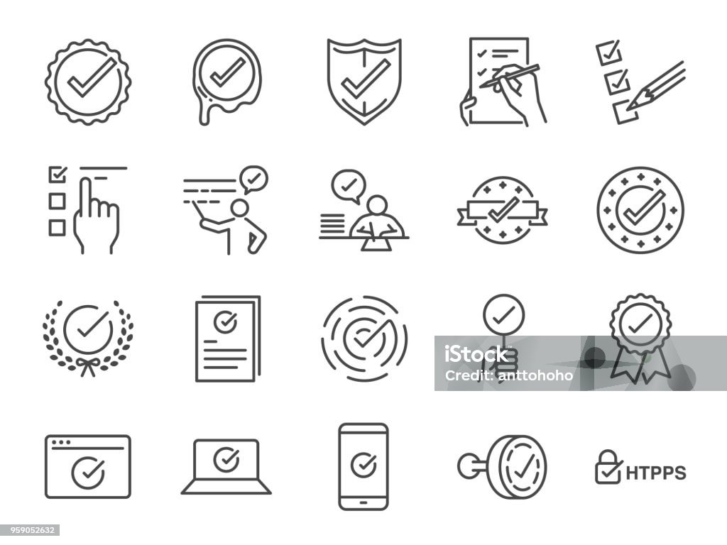 Check mark icon set. Included the icons as correct, verified, certificate, approval, accepted, confirm, check List and more Icon Symbol stock vector