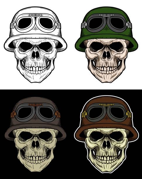 ilustrações de stock, clip art, desenhos animados e ícones de skull soldier hand drawing - cross hatching