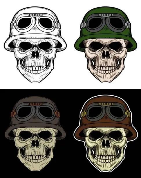 Vector illustration of Skull Soldier hand drawing