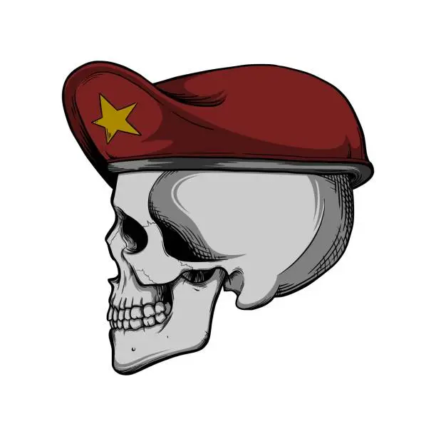 Vector illustration of skull military with red beret