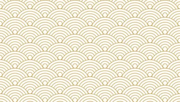 Vector illustration of Pattern seamless circle abstract wave background gold luxury color and line. Japanese circle pattern vector.