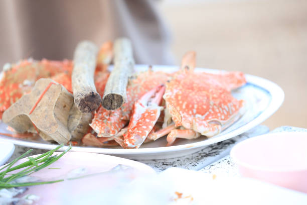 steamed Crab in plate,Steam crab, Thai seafood