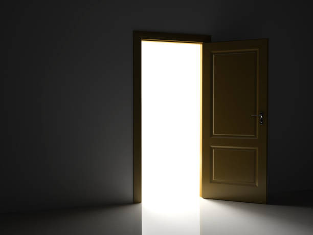 istock Open door in the dark, in which you can see light. 959070848