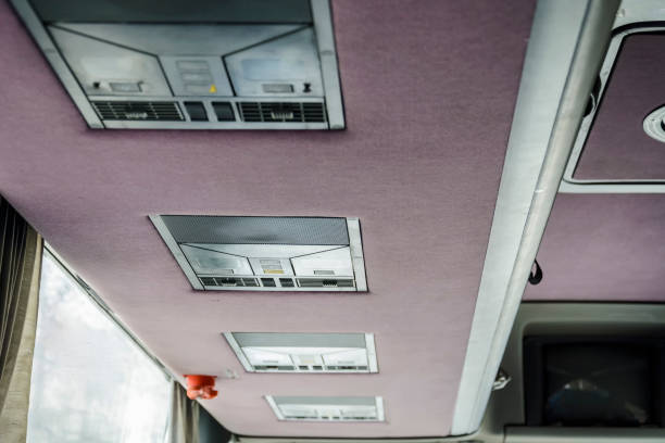 istock Air conditioning and light panel in a traveling bus. 959074318