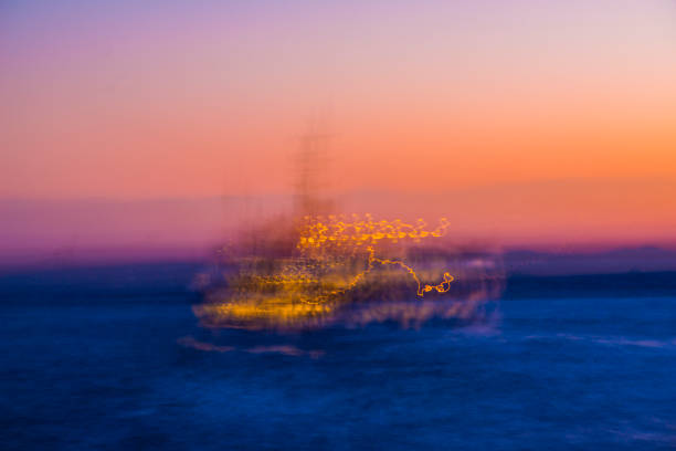 Experimental Abstraction with Long Exposure, Streets ,city and ferry lights on the Bosphorus, Reflections on water surface