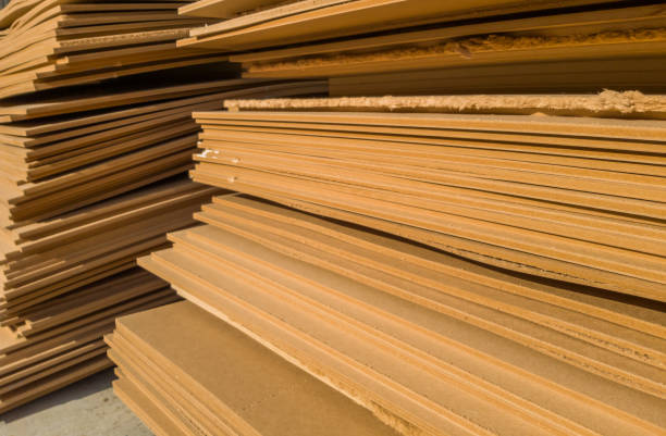 Stacks of old MDF of poor quality stock photo
