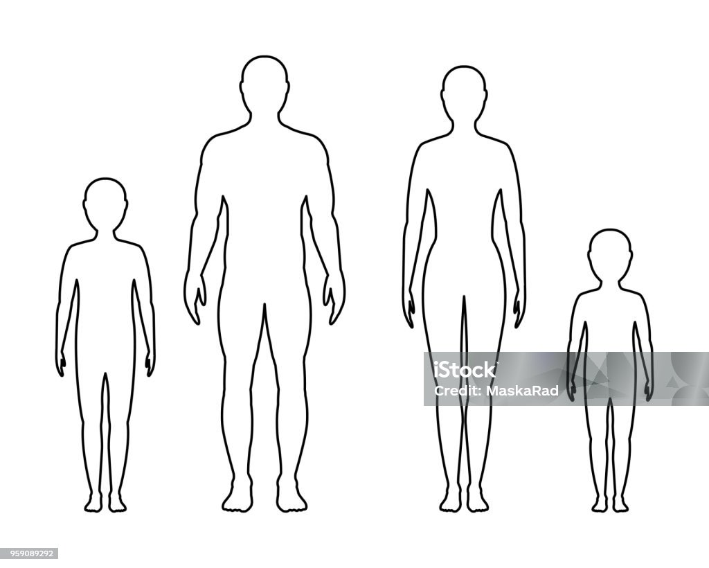 Mâle, femelle et contour pour enfants sur fond blanc, vecteur. famille. - clipart vectoriel de Contour libre de droits