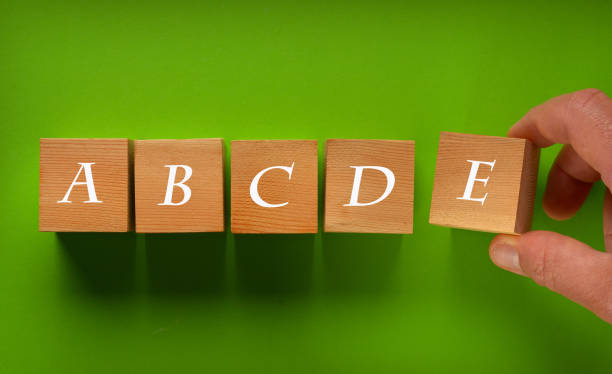 istock alphabet on wooden cubes - green background 959090378