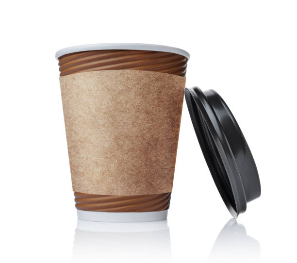 istock Take-out blank paper brown coffee cup with black cover and craft cup holder 959093268