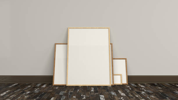 istock Blank white poster in wooden frames standing on the floor 959097652