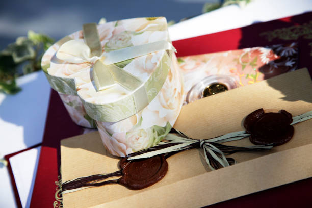 istock Wedding gifts. A box of appreciation gift. 959099078