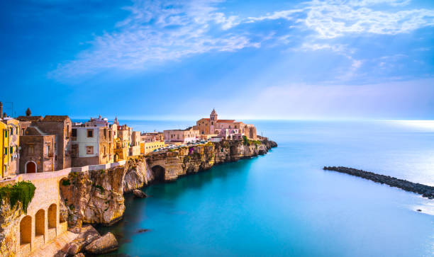 Vieste town on the rocks, Gargano, Apulia, Italy. Vieste town on the rocks, Gargano peninsula, Apulia, southern Italy, Europe. puglia photos stock pictures, royalty-free photos & images