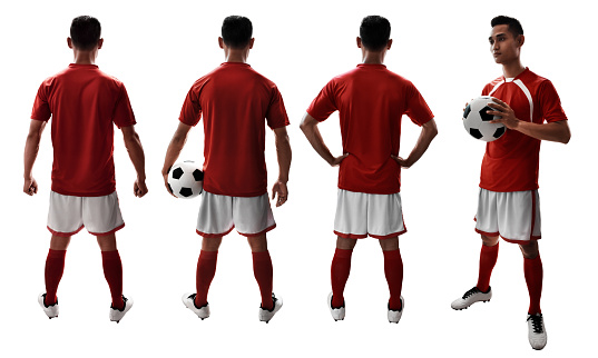 Set of soccer player isolated on white background