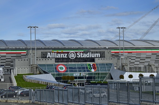 Turin, Piedmont, Italy. May 14, 2018. Photograph taken in the evening of the Allianz Stadium, new name of the \
