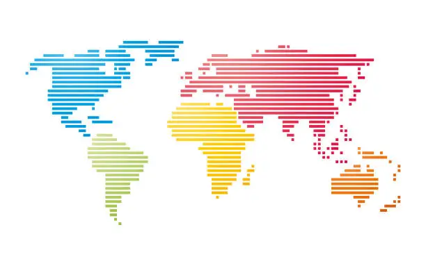 Vector illustration of color vector striped map of the world