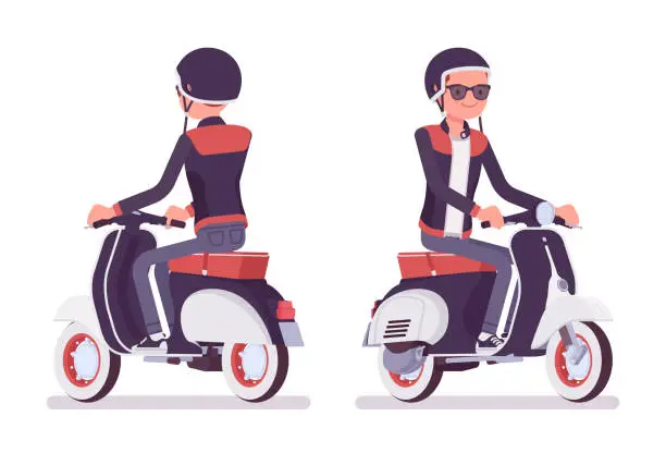 Vector illustration of Young man riding a scooter