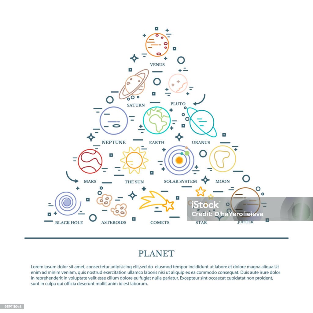 Planets Solar System In Linear Style Stock Illustration - Download