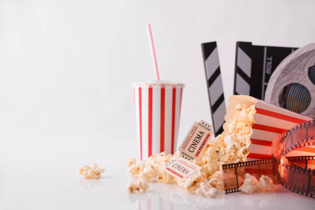 Conceptual objects of cinema with white background front